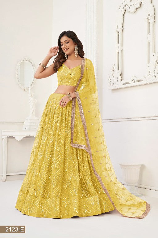 NET READY TO WEAR LEHENGA - YELLOW