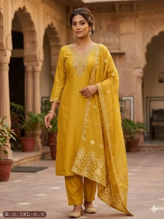 RICH LOOK ROMAN SILK EMBROIDERY WITH SEQUENCE WORK TOP BOTTOM WITH DUPPATTA