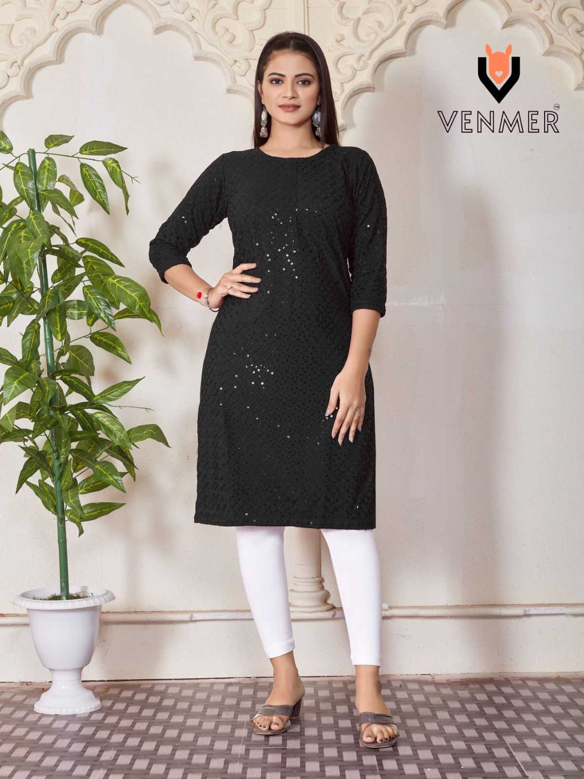 ATTRACTIVE CHIKANKARI KURTI - BLACK