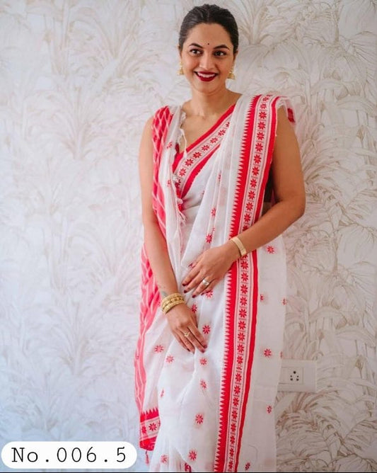 TRADITIONAL SOFT COTTON JACQUARD SAREE WITH PRE-STITCHED BLOUSE