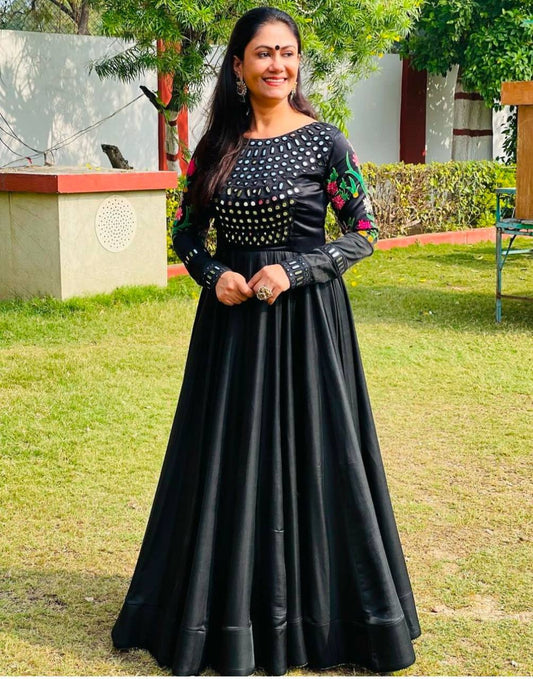 MIRROR WORK SATEEN GOWN WITH DUPPATTA