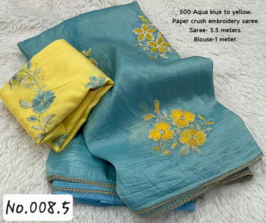 BEAUTIFUL SOFT PAPER CRUSH SAREE WITH PRE-STITCHED BLOUSE