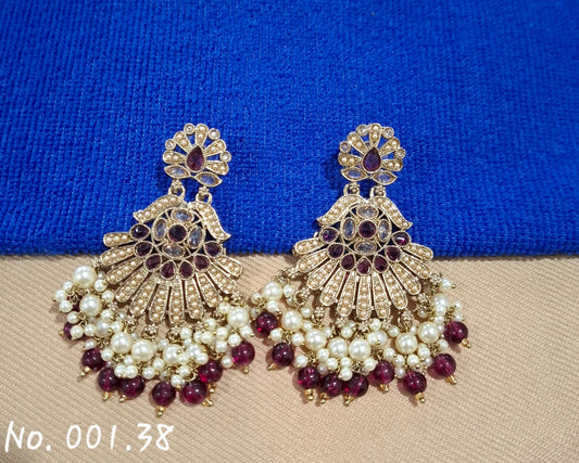 BEAUTIFUL STATEMENT POLKI EARRING - WINE