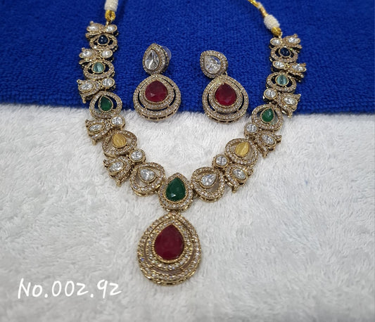 BEAUTIFUL DESIGNER AD MULTICOLOUR NECKLACE WITH EARRING
