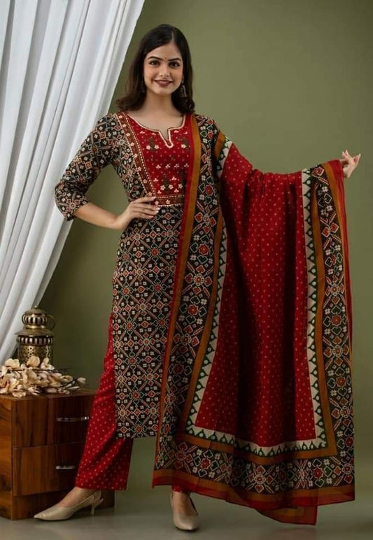 EVERGREEN BANDHANI PATOLA SUIT WITH  EMBROIDERY