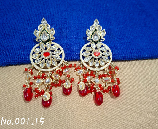 BEAUTIFUL KUNDAN EARRING - RED