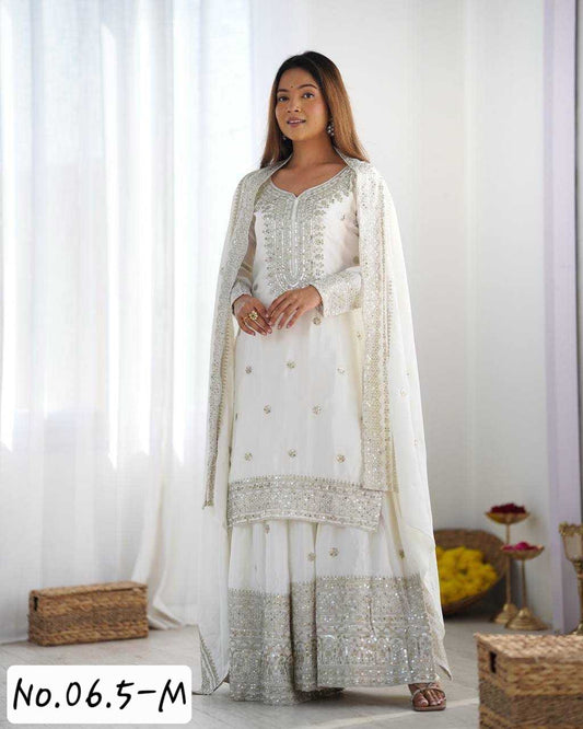 TRENDY KURTI SHARARA WITH DUPPATTA - WHITE