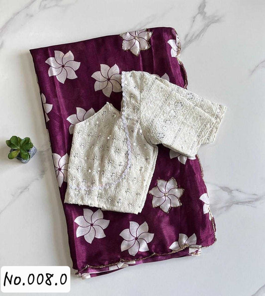 BEAUTIFUL CHINNON SILK SAREE WITH PRE-STITCHED BLOUSE