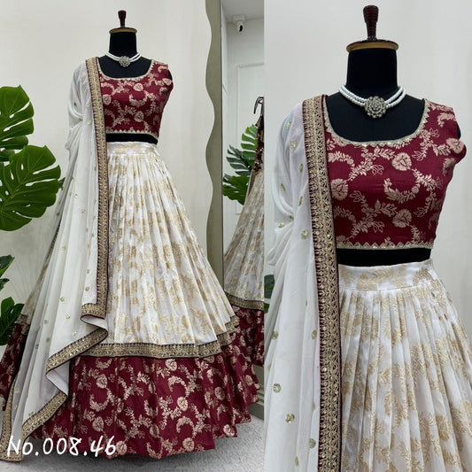 PARTY WEAR JACQUARD SILK - GEORGETTE READY TO WEAR LEHENGA