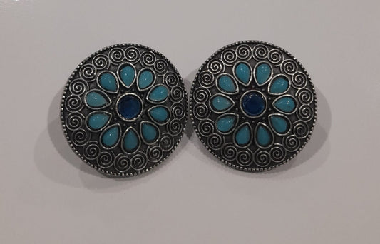 BEAUTIFUL GERMAN SILVER STUD-  AQUA