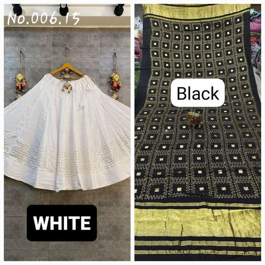 NAVARATATRI 2025 SKIRT WITH DUPPATA - WHITE AND BLACK