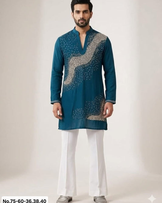 MEN’S SEQUENCE KURTA PANT - TEAL