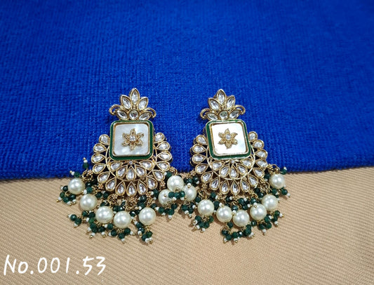 BEAUTIFUL STATEMENT KUNDAN EARRING - GREEN