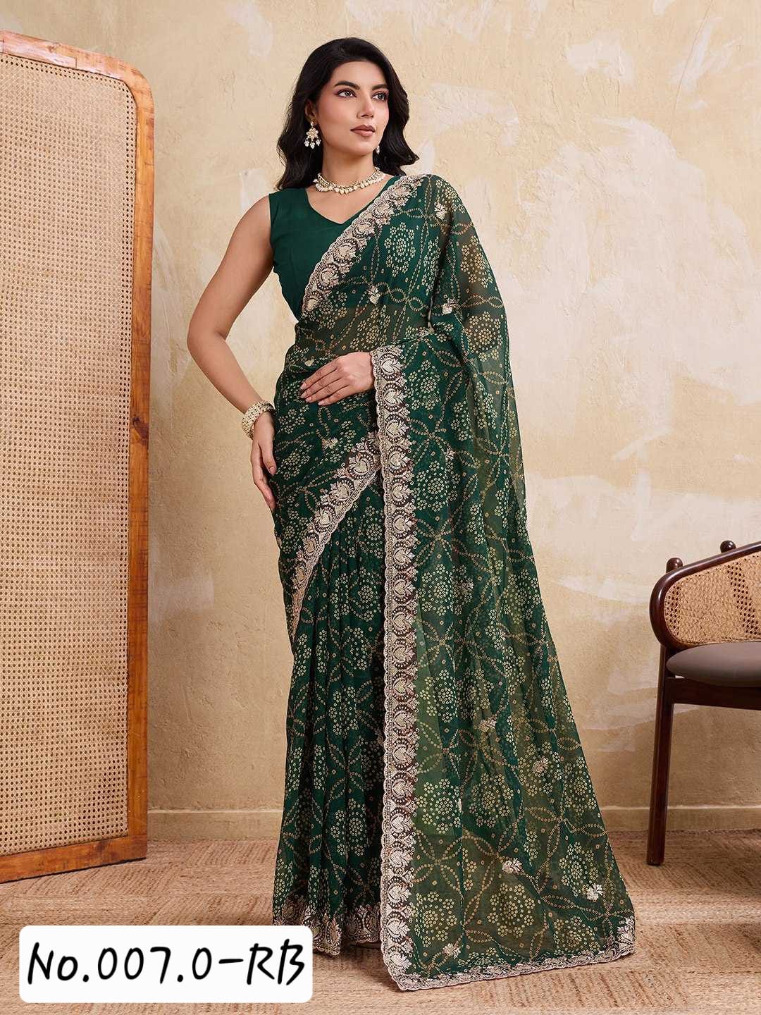 BEAUTIFUL GEORGETTE SAREE WITH PRE-STITCHED BLOUSE - RED BLOUSE