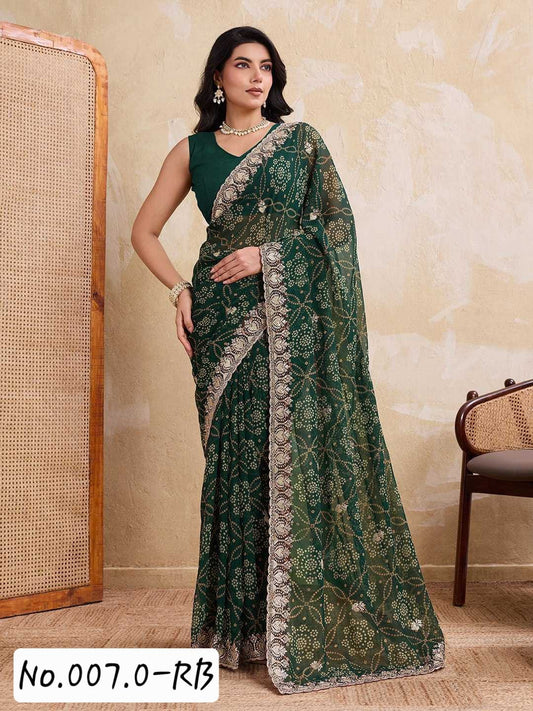 BEAUTIFUL GEORGETTE SAREE WITH PRE-STITCHED BLOUSE - RED BLOUSE