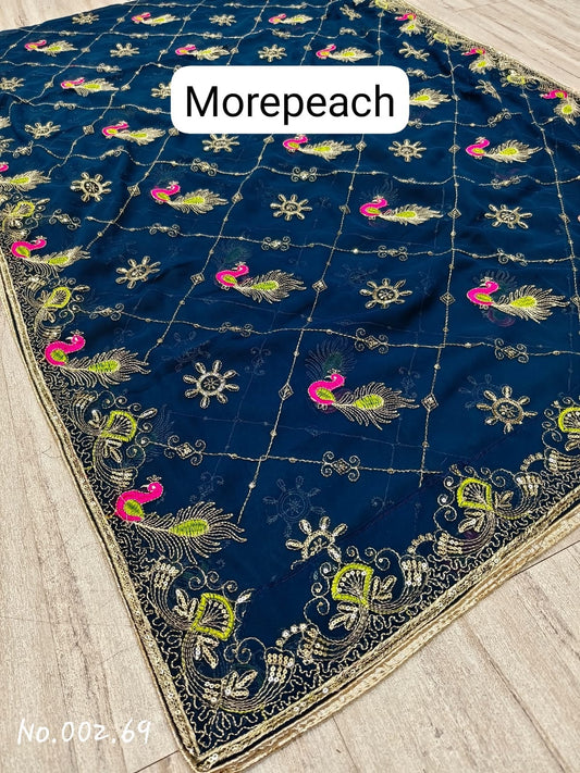 VINTAGE DUPPATTA - GEORGETTE FABRIC WITH SEQUENCE AND THREAD WORK