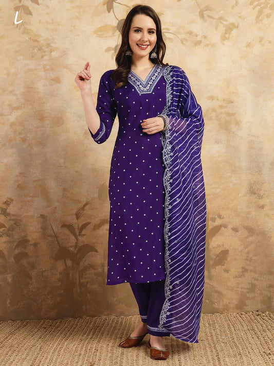 BEAUTIFUAL VISCOSE CHANDERI SALWAR KAMEEZ SUIT - PURPLE