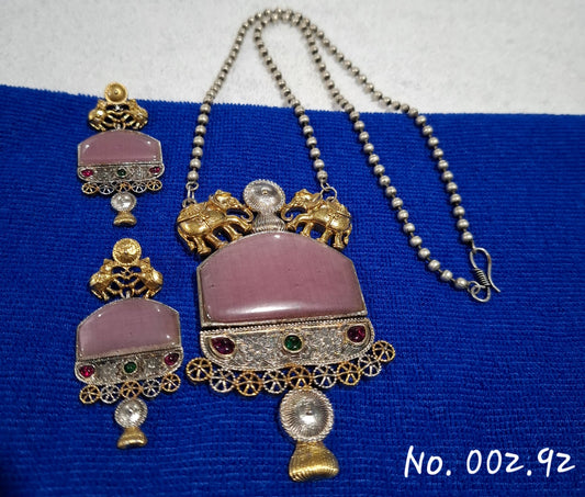 FUSION TRENDY DUAL TONE  LONG NECKLACE WITH EARRING- PINK