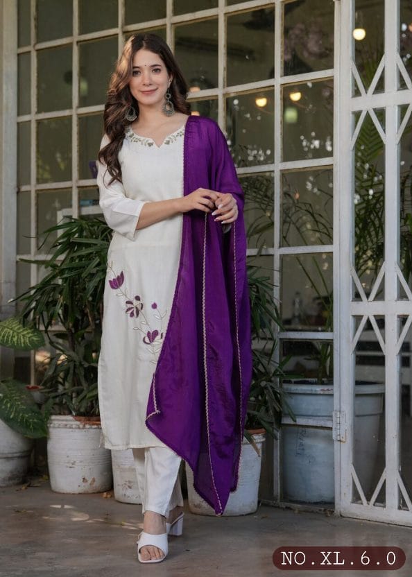 VISCOSE RAYON EMBROIDERY SEQUENCE WORK TOP BOTTOM DUPPATTA