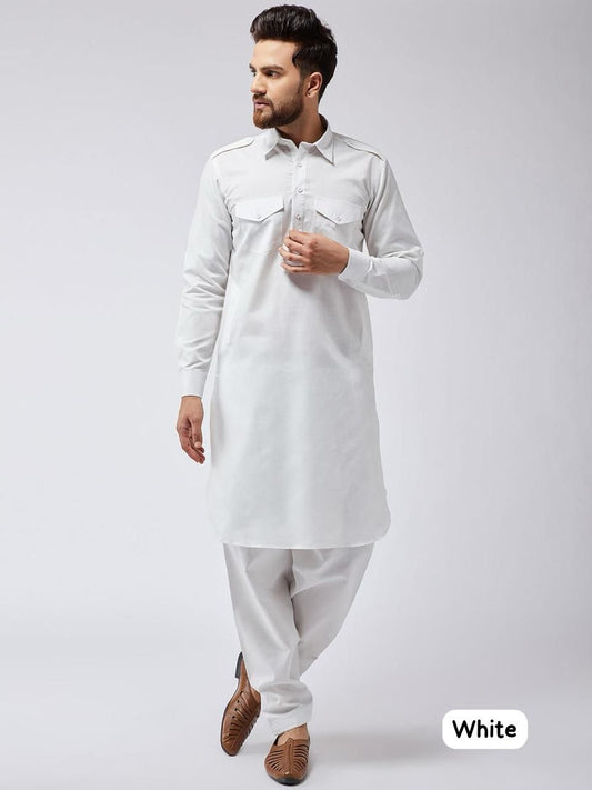 PATHANI KURTA WITH SALWAR BOTTOM- WHITE