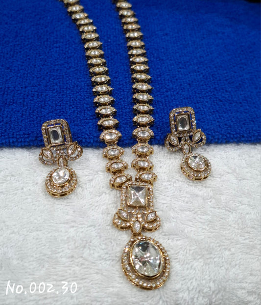 BEAUTIFUL DESIGNER AD WHITE LONG NECKLACE WITH EARRING