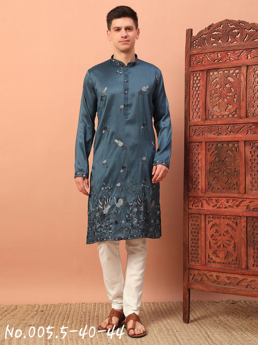 MEN’S KURTA PYJAMA HEAVY SMART SILK - SEA BLUE