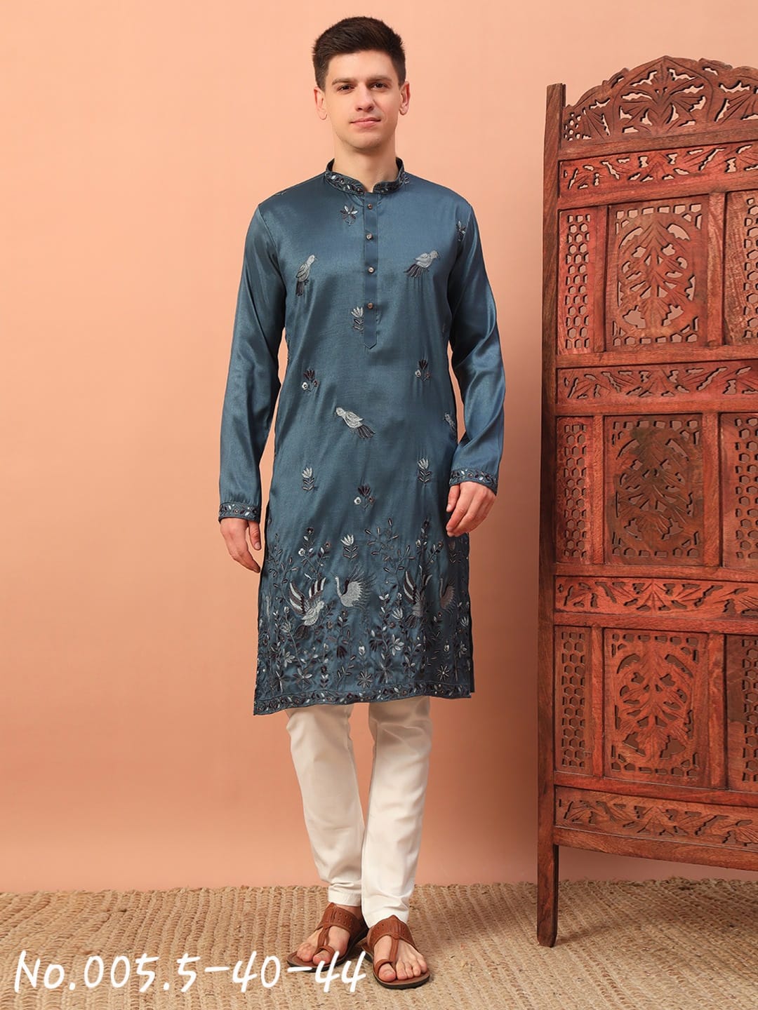 MEN’S KURTA PYJAMA HEAVY SMART SILK - SEA BLUE