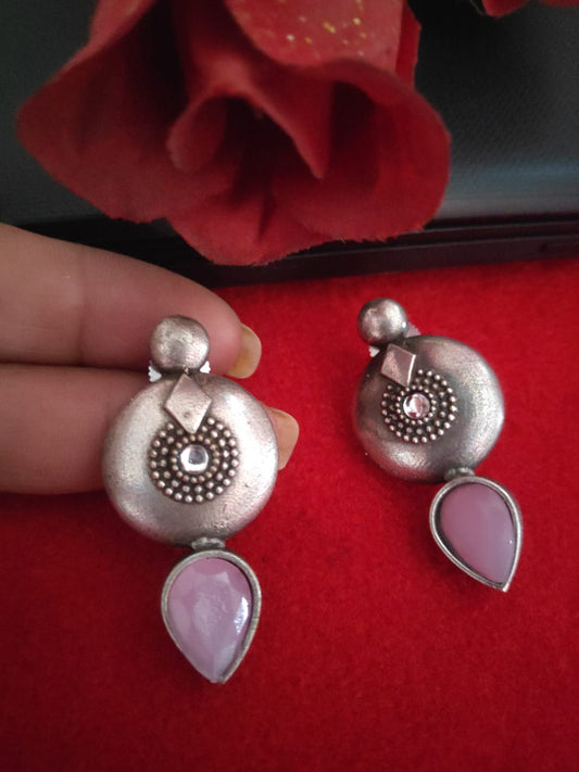 UNIQUE GERMAN SILVER PINK EARRING