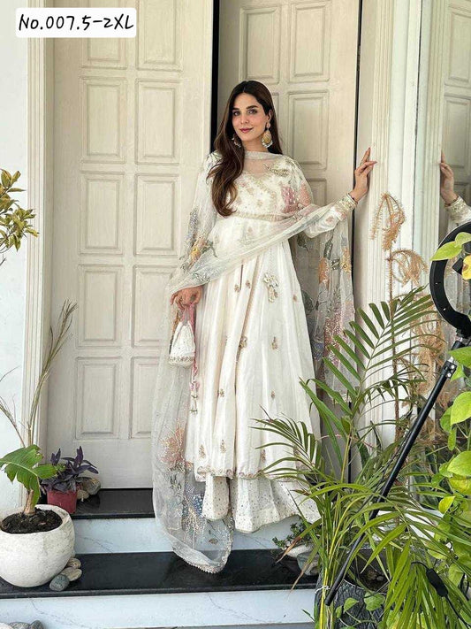 TRENDY CHINON SEQUENCE EMBROIDERY GOWN PLAZZO WITH DUPPATTA