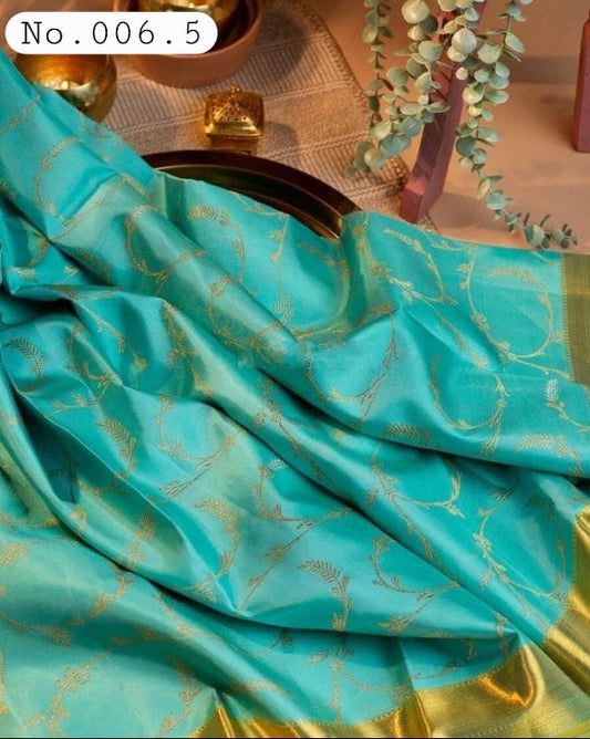 FABULOUS SOFT LITCHI SILK JACQUARD SAREE WITH PRE-STITCHED BLOUSE