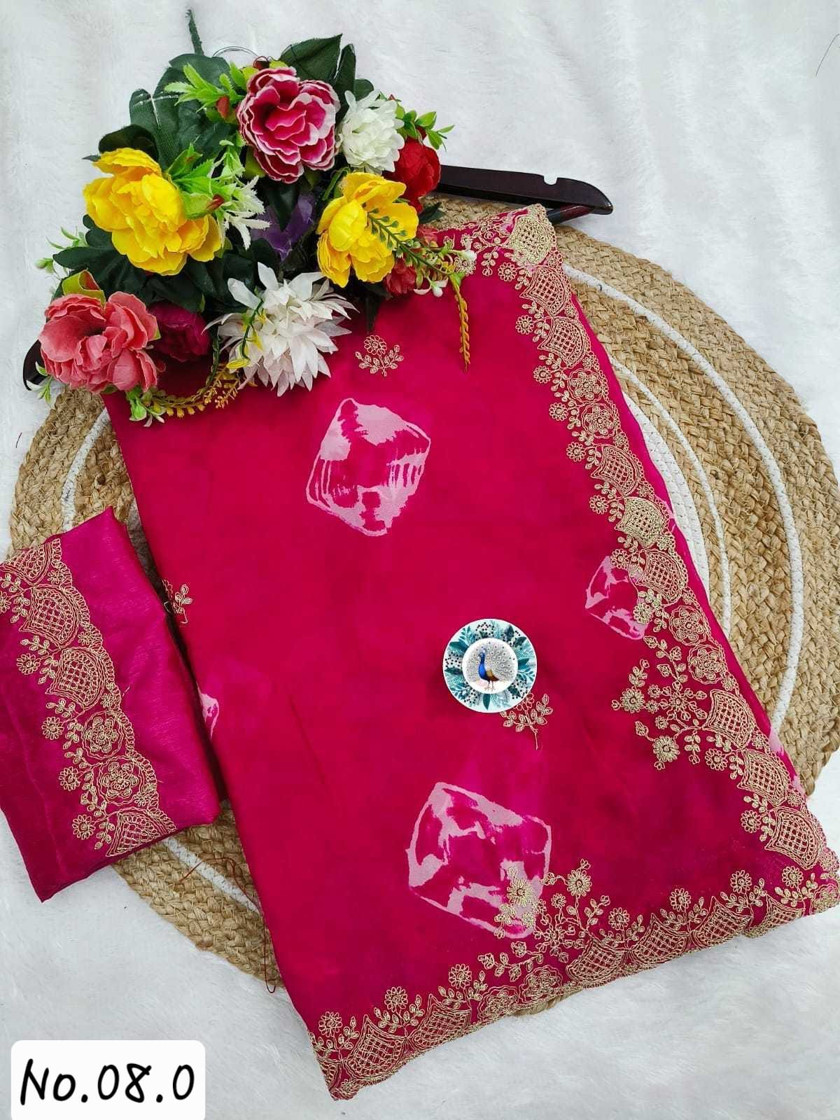 TRADITIONAL GEORGETTE SAREE WITH PRE-STITCHED BLOUSE - RANI