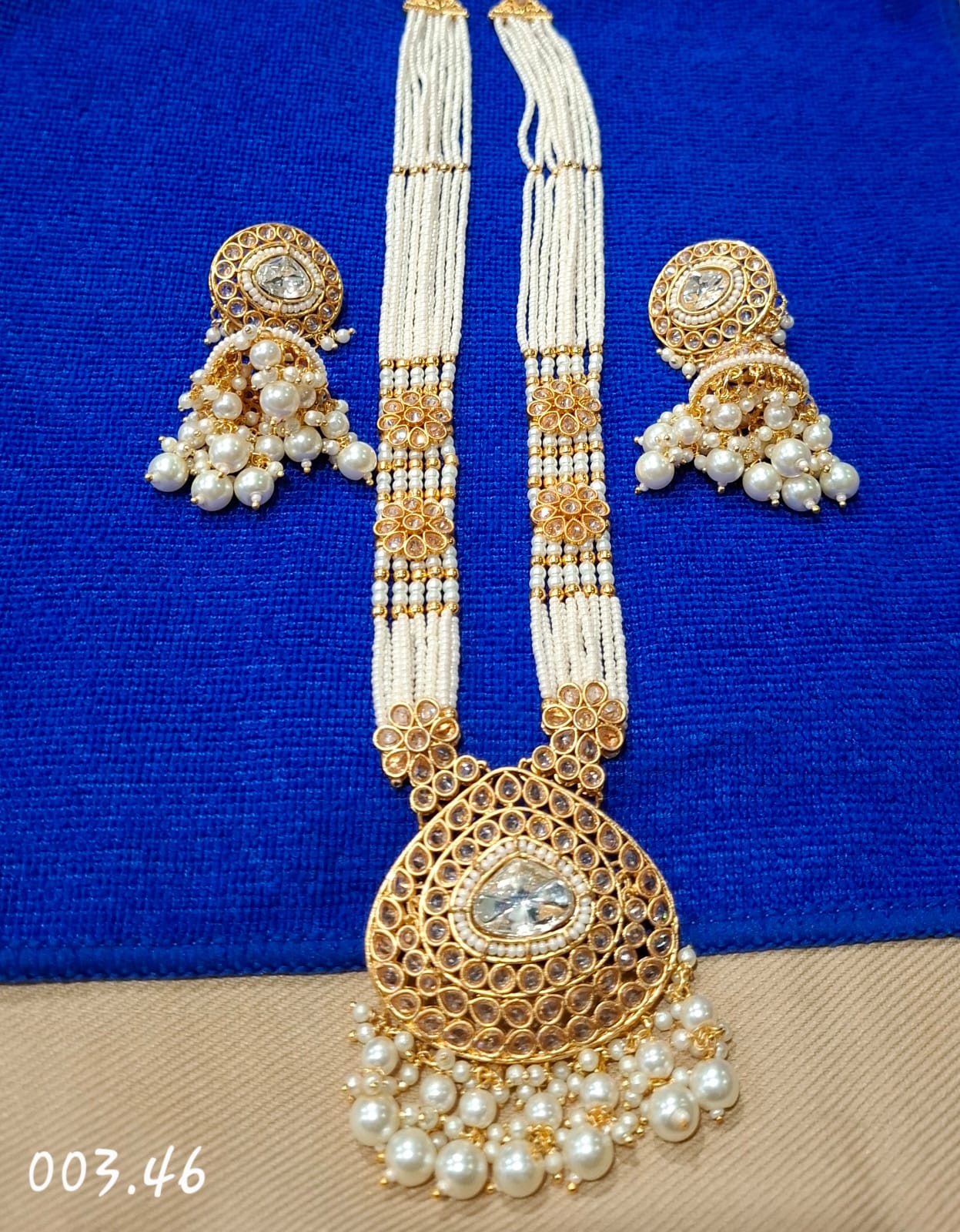 HEAVY LONG NECKLACE WITH JHUMKI - CLEAR