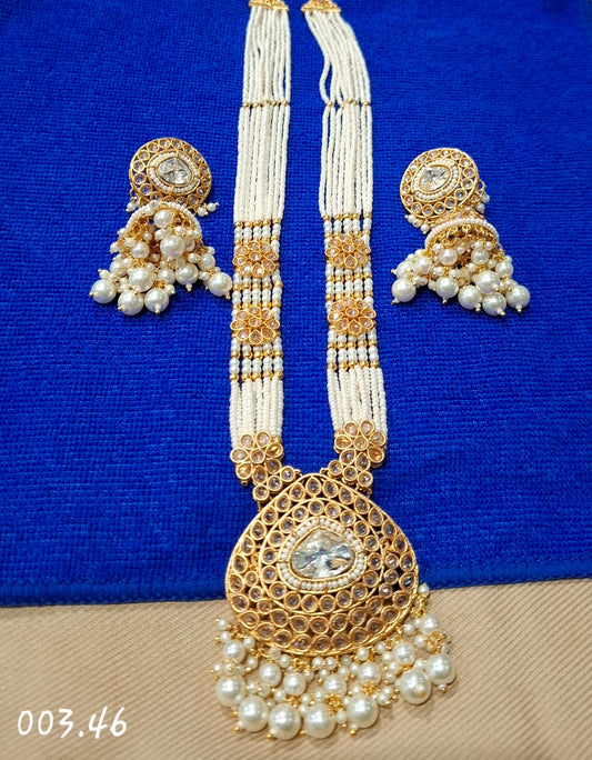 HEAVY LONG NECKLACE WITH JHUMKI - CLEAR