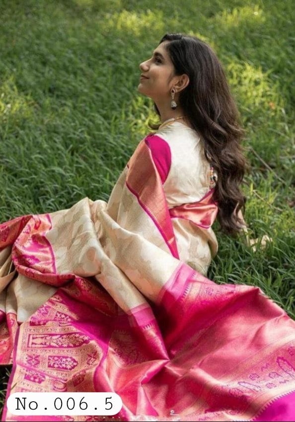 LATEST LICHI SILK JACQUARD SAREE WITH PRE-STITCHED BLOUSE