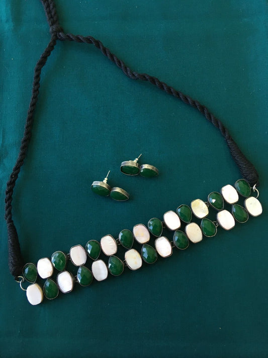 OXIDISED STONE CHOKER - GREEN
