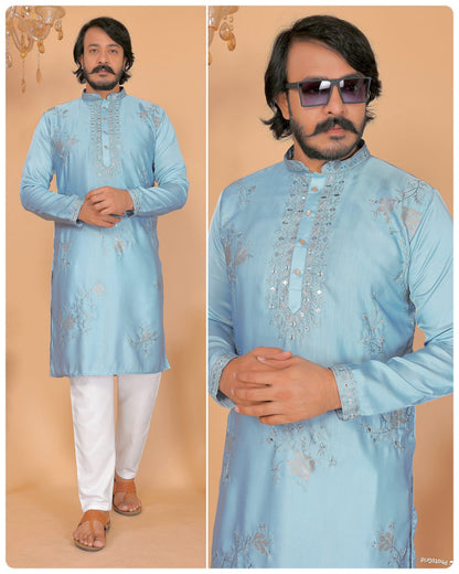 MEN’S KURTA PYJAMA - HEAVY VISCOSE SILK - SKY BLUE