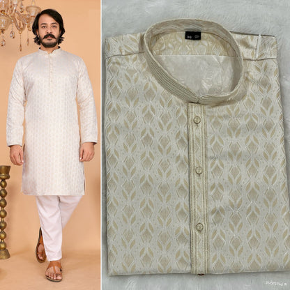 MEN’S KURTA PYJAMA - JACQUARD - IVORY