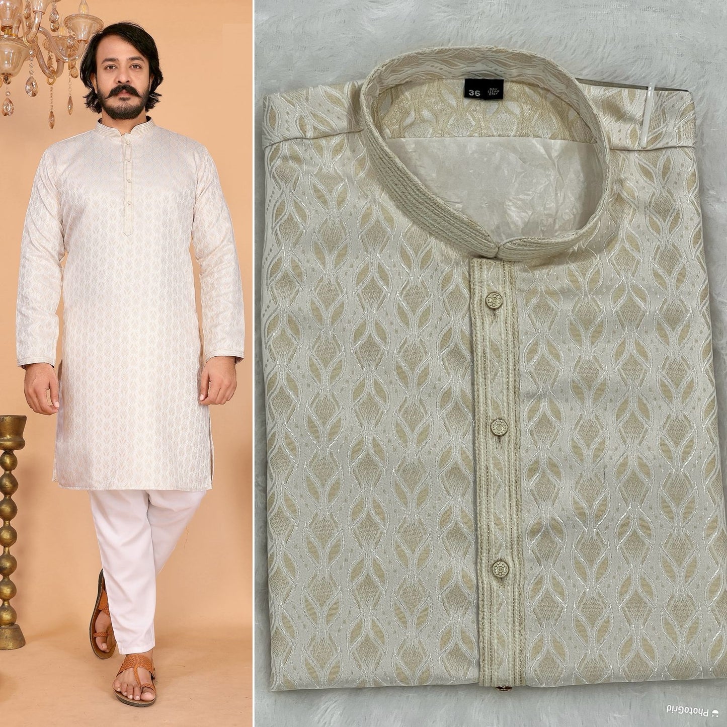 MEN’S KURTA PYJAMA - JACQUARD - IVORY
