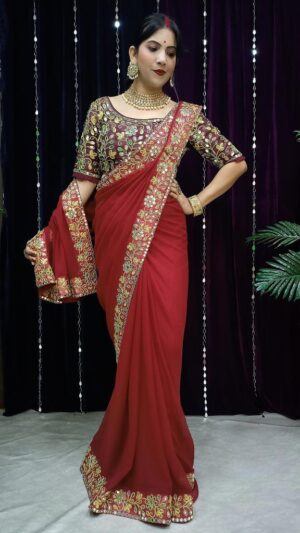 BOLLYWOOD DESIGNER GEORGETTE SAREE WITH PRE-STITCHED BLOUSE