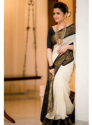 LICHI SILK SAREE WITH PRE-STITCHED BLOUSE