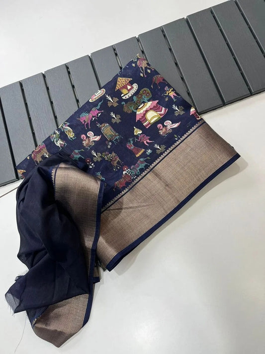 DESIGNER DOLA SILK JACQUARD BORDER WORK SAREE WITH PRE-STITCHED BLOUSE