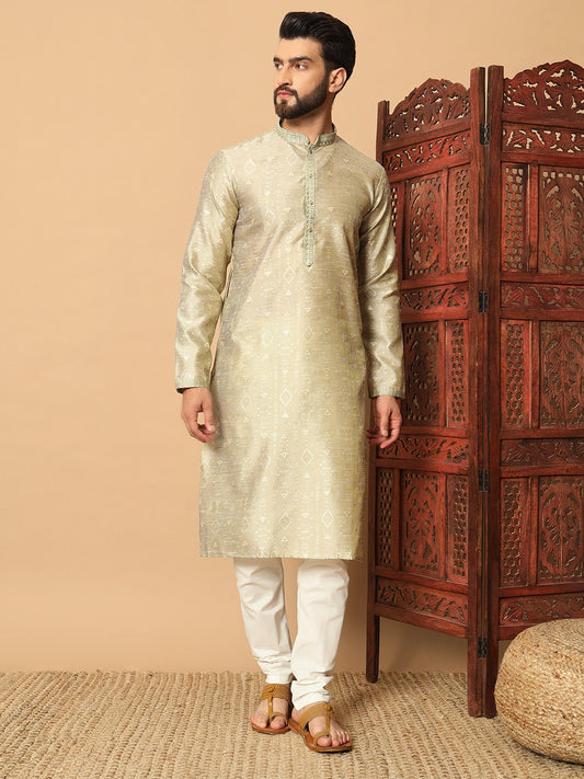 MEN’S KURTA PYJAMA EMBROIDERY SEQUENCE WORK WITH DIGITAL PRINTED