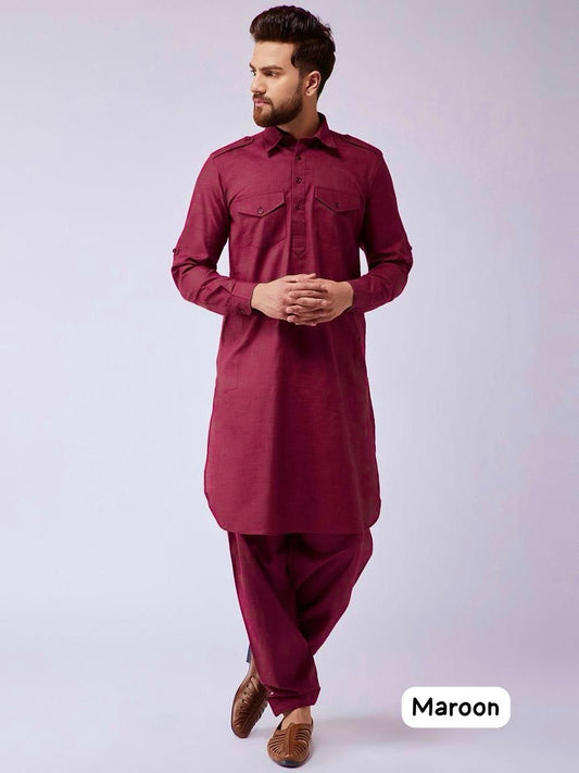PATHANI KURTA WITH SALWAR BOTTOM-MAROON