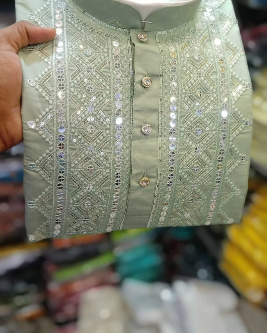 MEN’S KURTA PYJAMA TRENDY WITH HEAVY NECK WORK