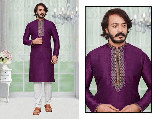 MEN’S KURTA PYJAMA WITH EMBROIDERY WORK