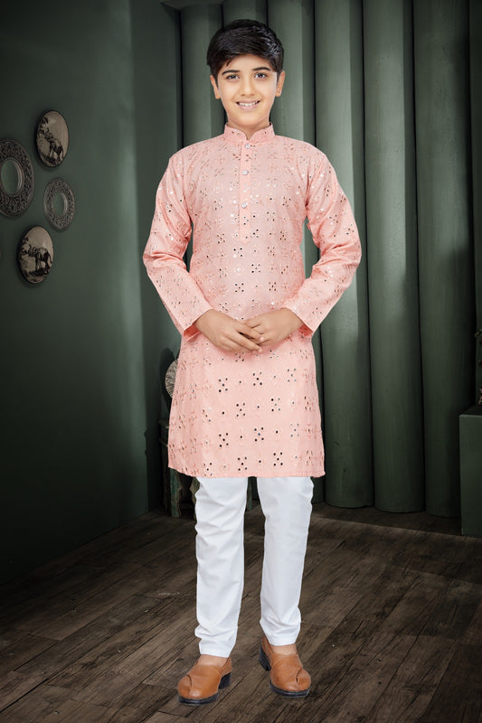 KID’S FANCY KURTA PYJAMA WITH HEAVY EMBROIDERY MIRROR WORK