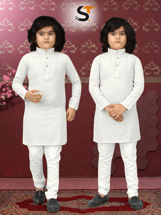 KID’S STYLISH AND FASHIONABLE KURTA PYJAMA  WITH LUCKNOWI AND SEQUENCE WORK