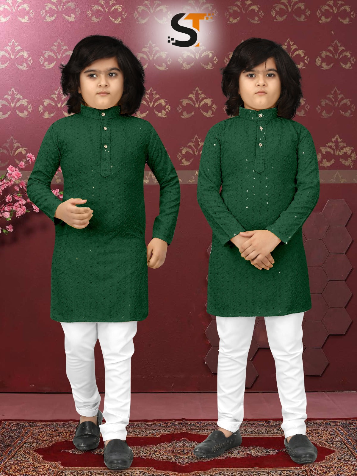 KID’S STYLISH AND FASHIONABLE KURTA PYJAMA  WITH LUCKNOWI AND SEQUENCE WORK
