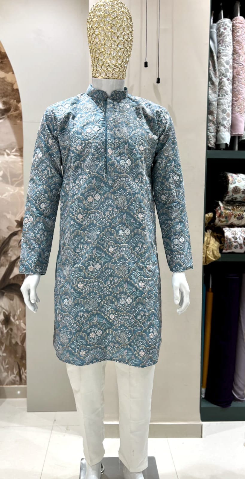 HEAVY SILK EMBROIDERY WORK STYLE KURTA PYJAMA