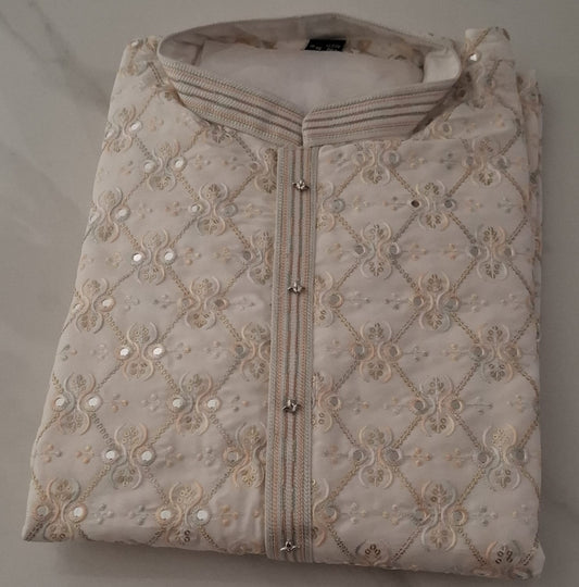 HEAVY SILK EMBROIDERY MIRROR WORK STYLE KURTA PYJAMA